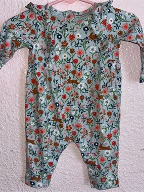 Tea Collection Mint Floral & Brown Bunny One-Piece Bodysuit